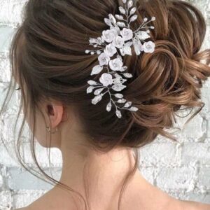 Catery Flower Bride Wedding Hair Vine Silver Crystal Headpiece Leaf Bridal Hair Piece Hair Accessories for Women and Girls (A-Sliver)