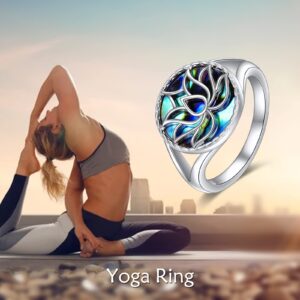 TIGER RIDER Lotus Flower Yoga Band Ring 925 Sterling Silver Ring with Abalone Shell, Size 7 8 9(9)