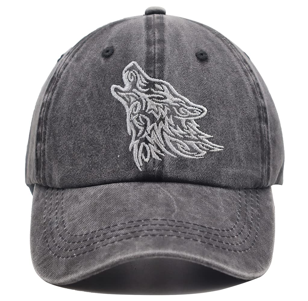 Funny Baseball Cap for Men Women, Animal Wolf Hat, Birthday Gifts for Wolf Lovers, Tribal Wolves Howling 3D Embroidered Adjustable Ball Cap