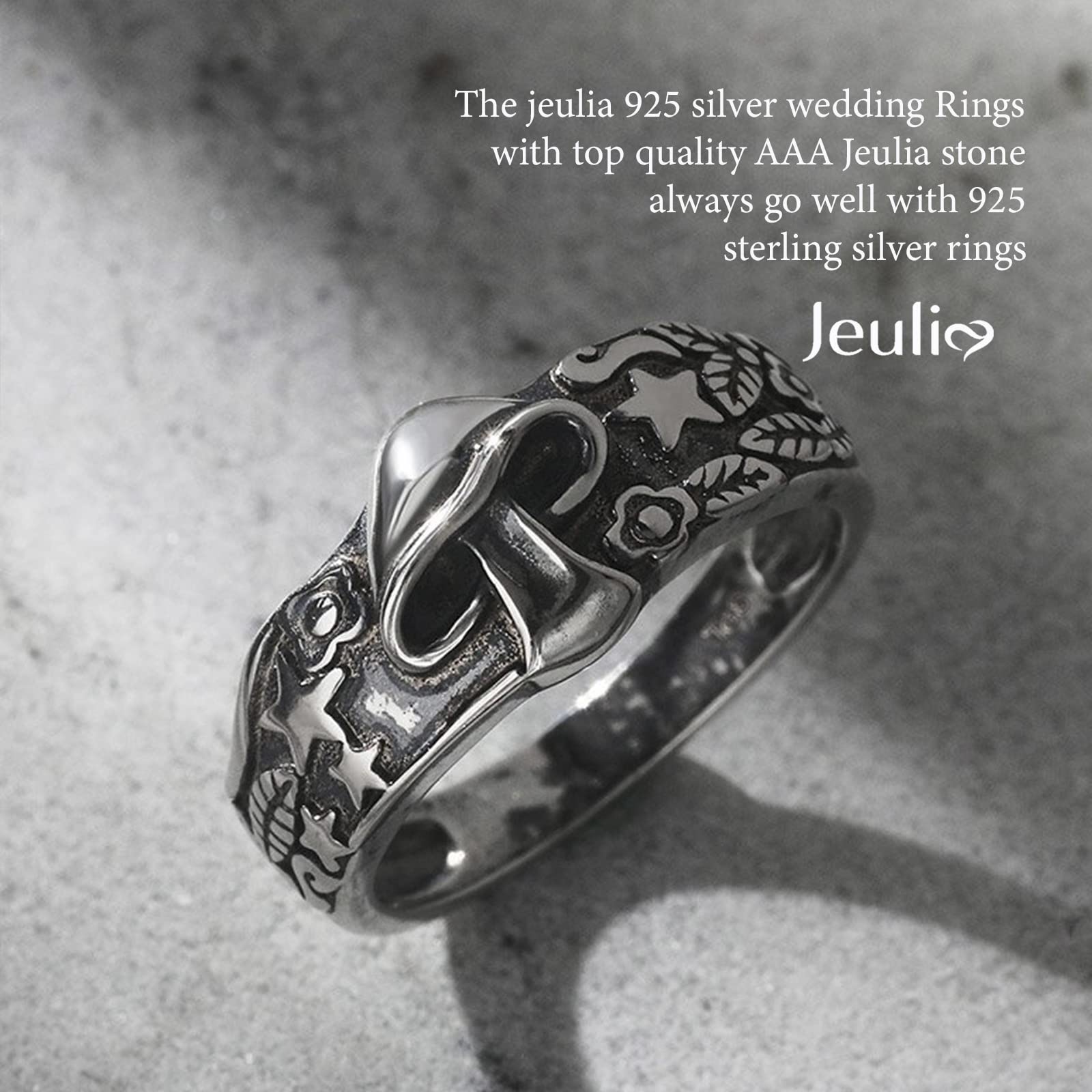 Jeulia Mushroom Rings For Women Vintage Gothic Flower Star Leaf Silver Punk Band Jewelry Cool Nature Ring For Men Teen Boys Birthday Anniversary with Gift Box (Vintage Mushroom, 6)