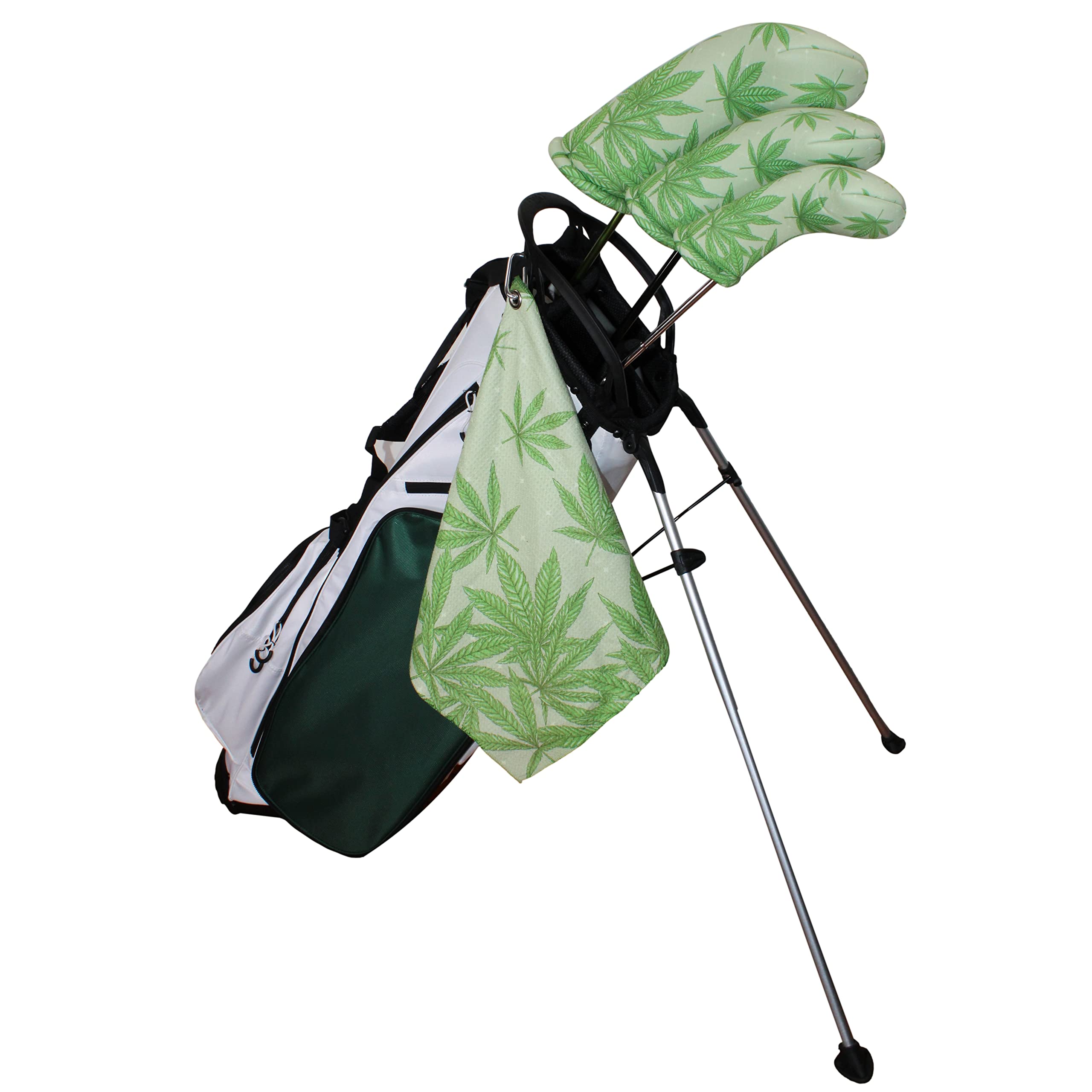 Green Marijuana Leaf Fairway Club Headcover Handmade by BeeJos