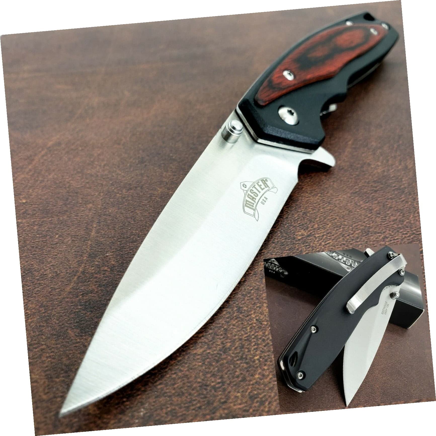 7.75" Open Folding Blade Pocket Knife Wood Edc Outdoor Survival Hunting Knife by Survival Steel