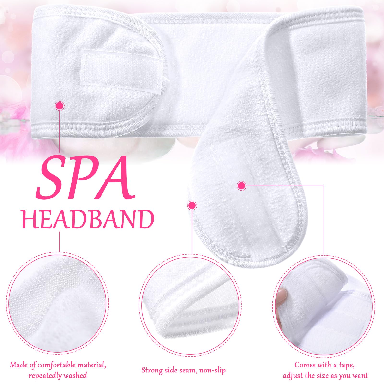 Hoteam 30 Pack Hairband, Polyester Spa Headband for Washing Face Makeup Headband for Shower Bath Sport, Adjustable Towel with Hook and Loop Non Slip, White