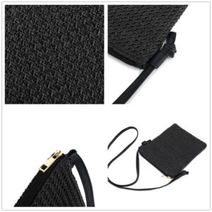 Women Straw Crossbody Purse Bag, Cute Handwoven Rattan Bag Mini Weave shoulder beach bag, Girls Summer Crossbody Purse and Handbag for Beach Sea Travel (Black)