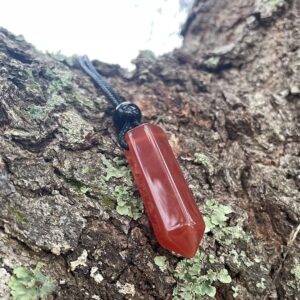 Magic Human Carnelian Necklace - Crystals and Healing Stones - Authentic Carnelian Wand Pendant - Hexagonal Gemstone Pendulum (Carnelian)