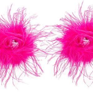 LVCOMEFF Women Ostrich Feather Bracelet Wrist Cuffs Furry for Party Wedding Bride Concert Luxurious (hot pink)…