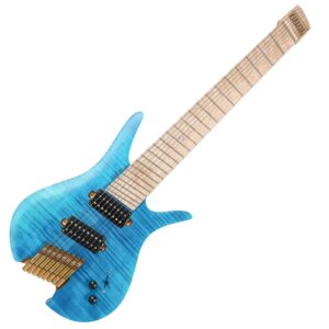 Batking Headless Electric Guitar, 8 String Fanned Fret Travel Guitar (blue)