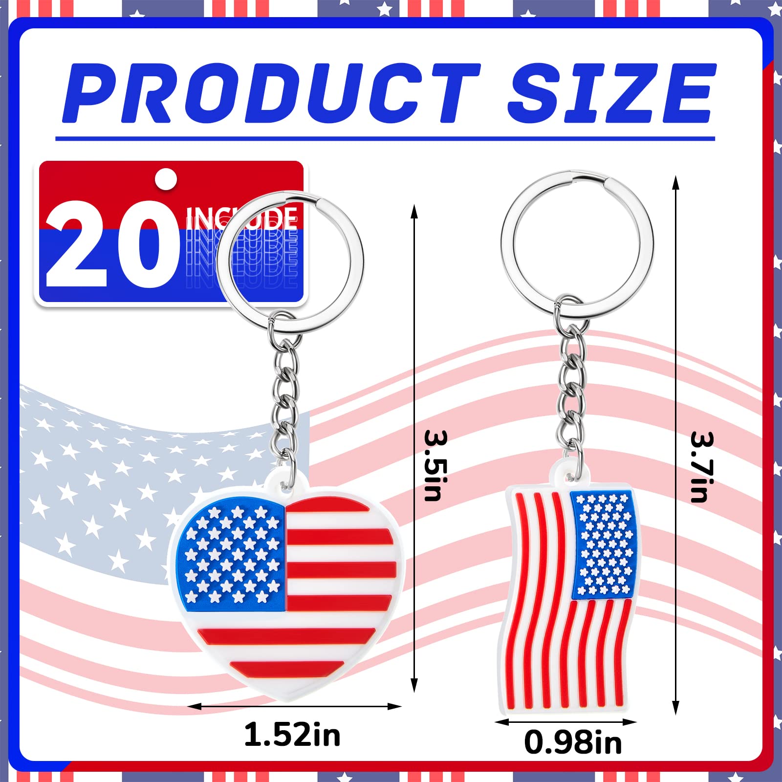 40 Pack American Flag Keychains 4th of July Party Favors for Adults USA Flag Heart Souvenir Keychain Accessories Patriotic Key Chain Flag American Flag Gifts for Veterans Day Independence, 2 Styles