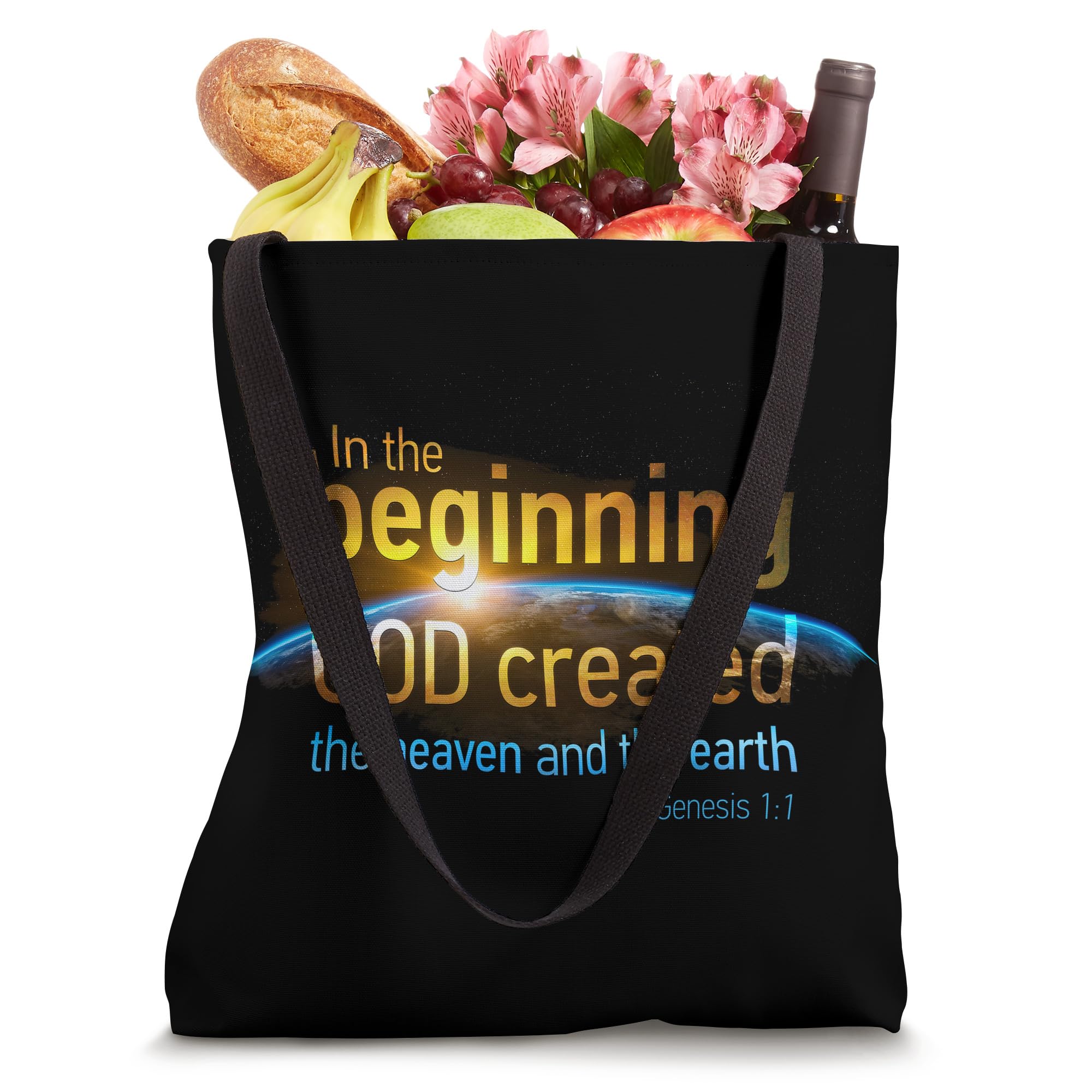 In The Beginning, GOD Created – Genesis 1:1 Christian Verse Tote Bag