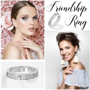 Love Rings with Gold Plated for Women Teen Girls Friendship Rings CZ Stainless Steel Gold/Silver Wedding Engagement Wedding Bands with Jewelry Gifts Box (6, Silver)