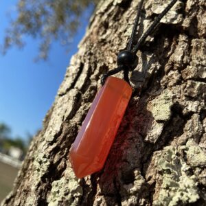 Magic Human Carnelian Necklace - Crystals and Healing Stones - Authentic Carnelian Wand Pendant - Hexagonal Gemstone Pendulum (Carnelian)