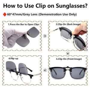 CAXMAN Clip On Sunglasses Over Prescription Frames for Men & Women w/Super Dark Category 4 Lens Polarized & 100% UV Protection Flip Up Large Size