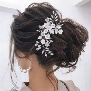 Catery Flower Bride Wedding Hair Vine Silver Crystal Headpiece Leaf Bridal Hair Piece Hair Accessories for Women and Girls (A-Sliver)