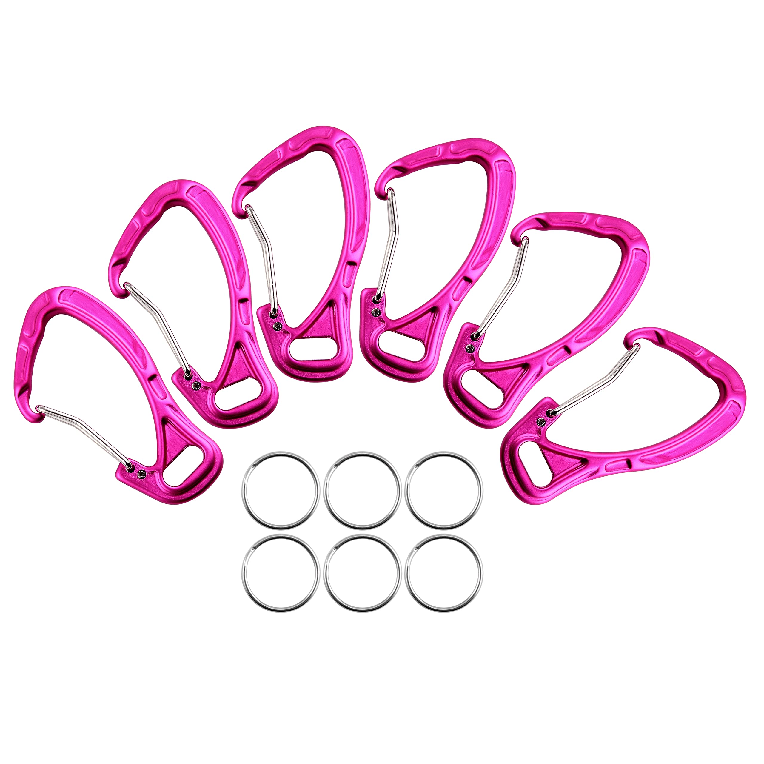 CRAZY SHARK 6PCS Fishing Aluminum Alloy Carabiner Keychain Outdoor Camping Climbing Snap Clip Lock Buckle Hook Fishing Tool（Pink）