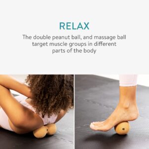 Navaris Cork Massage Peanut Ball Set (2 Pieces) - Includes Cork Peanut Roller, Cork Massage Ball - Rollers for Back and Muscles