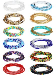 12 pieces african waist beads for women 48 inch layered belly body chain body jewelry colorful belly beads summer beach bohemia body jewelry for women