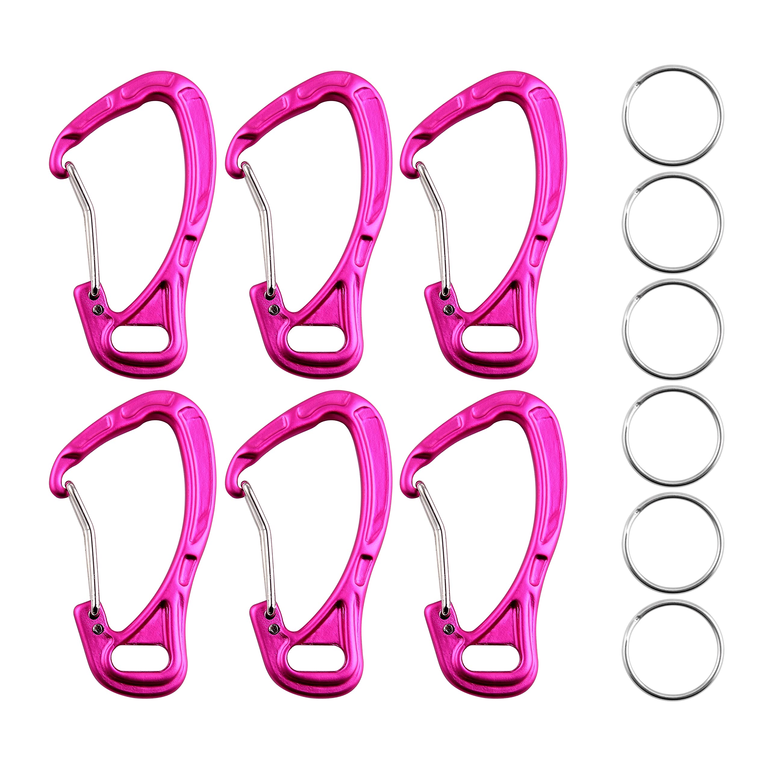 CRAZY SHARK 6PCS Fishing Aluminum Alloy Carabiner Keychain Outdoor Camping Climbing Snap Clip Lock Buckle Hook Fishing Tool（Pink）