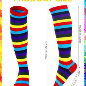 Zhanmai Rainbow Thigh High 5 Toe Socks, 4 Pairs, Cotton, Breathable, Women's, One Size, Striped, Leg Warmers, Fun, Party, Casual