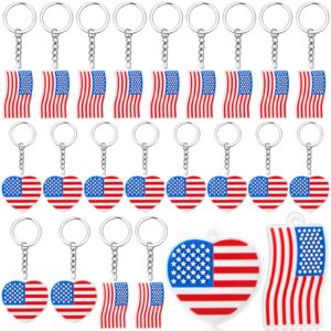 40 Pack American Flag Keychains 4th of July Party Favors for Adults USA Flag Heart Souvenir Keychain Accessories Patriotic Key Chain Flag American Flag Gifts for Veterans Day Independence, 2 Styles