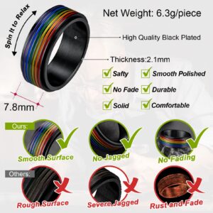 Personalized Custom LGBT Pride Ring Rainbow Flag Enamel Gay Lesbians Wedding Band 8mm Black Steel Spinner Ring for Men Women