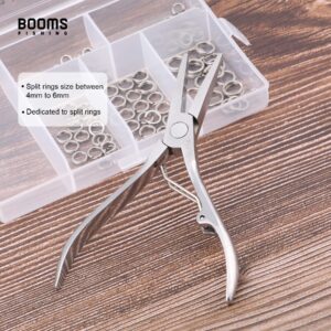 Booms Fishing SR4 Fishing Split Ring Pliers,Stainless Steel Tackle Split Ring Pliers,Saltwater Resistant Fishing Tools, 100PCS Split Rings Included