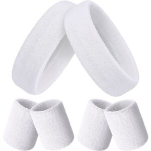 Bememo 6 Pcs Neon Sports Sweatbands Set Paris Sports Competitions Sweatbands 2 Headband 4 Wristbands Breathable Terry Cloth Athletic Bands for Basketball Tennis Costumes Cosplay(White)