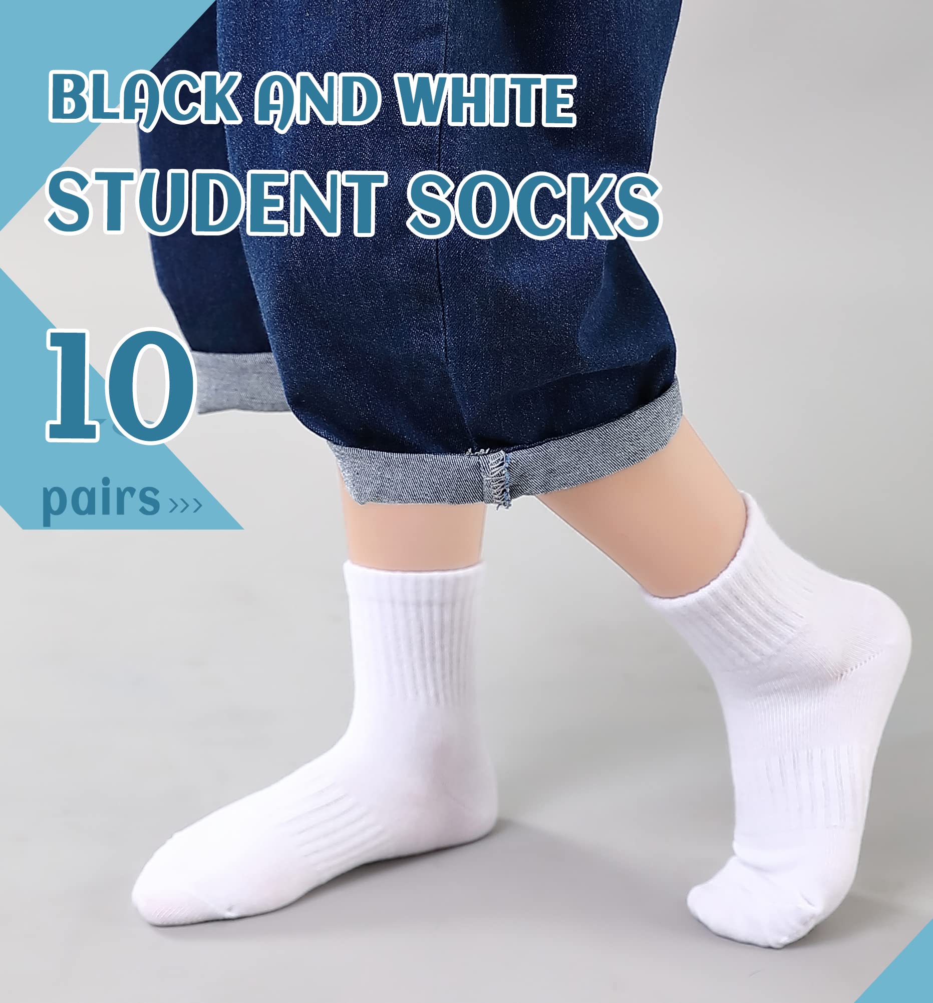 DoSmart Kids Crew Athletic Socks Boys Girls Classics Cotton School Uniform Childs Sports Breathable Casual Socks 10 Pairs (9-12 Years, 10 Pairs White)