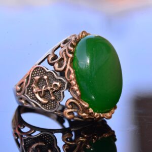 KAMBO Real Tiger Eye Gemstone Ring, Anchor Ring, Sailor Men Ring, 925 Solid Sterling Silver Ring (Jade)