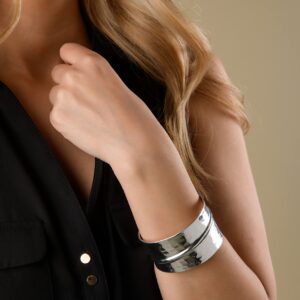 Charlie Paige Cuff Bracelet for Women | Nefriti Open Cuff Bracelet Bangle | Silver Finish