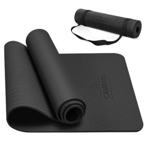 cambivo yoga mat with carrying strap for women men kids, 1/3 & 1/4 & 2/5 inch extra thick pilates mat non slip, 72" x 24" tpe fitness mats, workout mat for yoga, and floor exercises(mint+gray, 1/3")