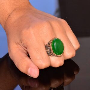 KAMBO Real Tiger Eye Gemstone Ring, Anchor Ring, Sailor Men Ring, 925 Solid Sterling Silver Ring (Jade)