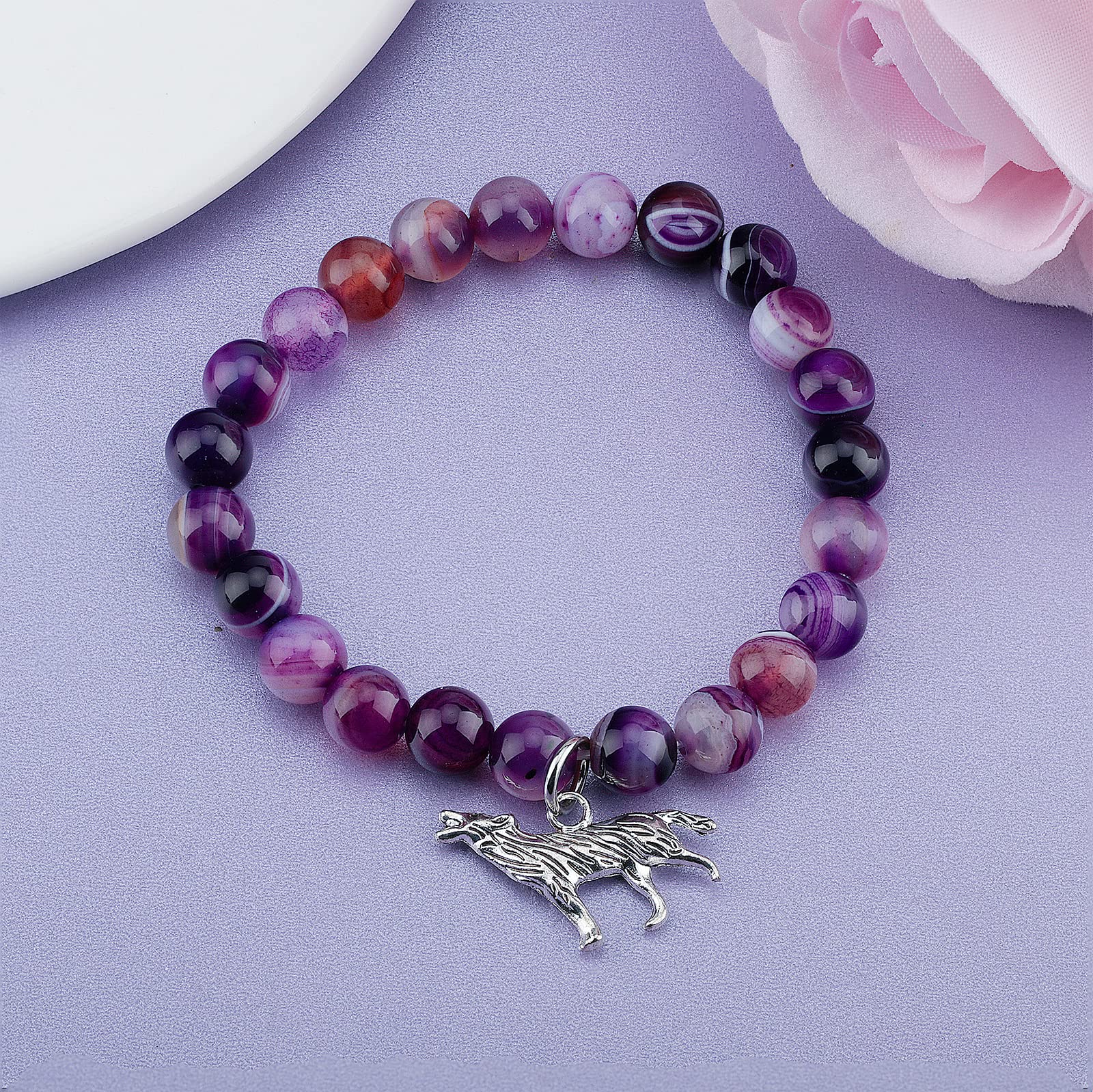 PARTNER Wolf Lover Gift Wolf Spirit Animal Gift Wolf Charm Wolf Bracelet Jewelry Inspiration Gift for Friend (Purple)