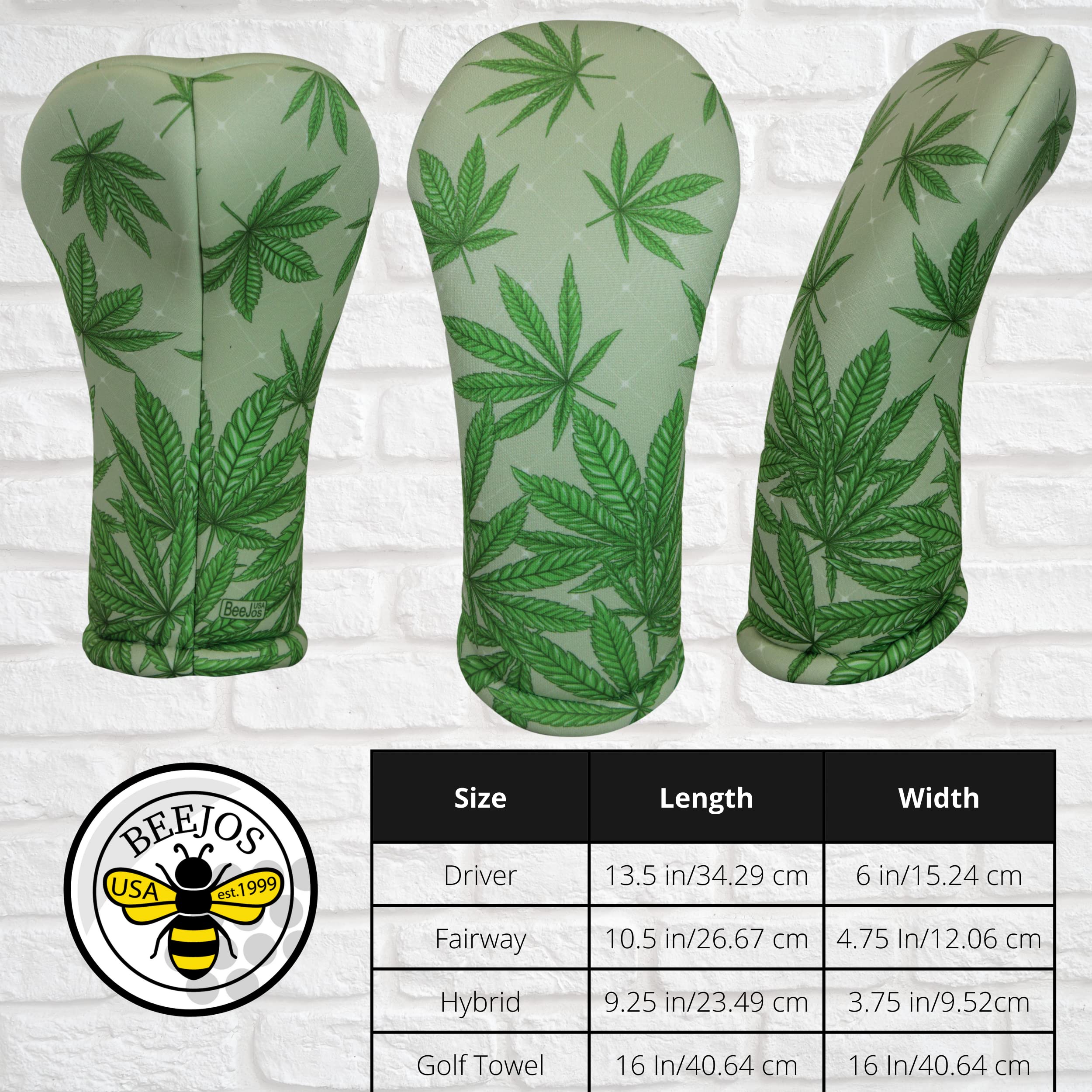 Green Marijuana Leaf Fairway Club Headcover Handmade by BeeJos