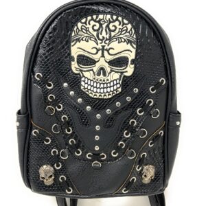 Texas West Large Sugar Skull Day of the Dead Daypack Concealed Carry Backpack Women Travel Biker Purse Wallet Set (Beige)