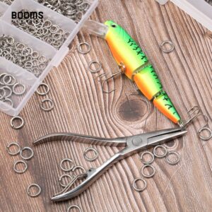 Booms Fishing SR4 Fishing Split Ring Pliers,Stainless Steel Tackle Split Ring Pliers,Saltwater Resistant Fishing Tools, 100PCS Split Rings Included