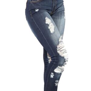 Andongnywell Women's Stretchy Ripped Hole Skinny Jeans Butt Lifting Distressed Denim Pants with Pockets Trousers Blue