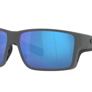 Costa Del Mar Mens Reefton Pro Rectangular Sunglasses, Grey/Polarized Blue Mirrored 580G, 63 mm