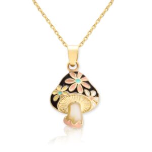 LAONATO Mushroom Shape Pendant Necklace 14K gold plated brass Gifts for Women (Black)