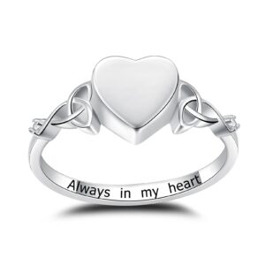 Silver Cremation Ashes Urn Ring for Women Always in my heart S925 Sterling Heart Shape Memorial Keepsake Jewelry