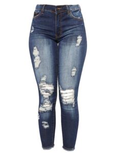 andongnywell women's stretchy ripped hole skinny jeans butt lifting distressed denim pants with pockets trousers blue