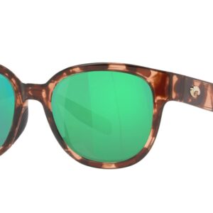 Costa Del Mar Womens Salina Rectangular Sunglasses, Coral Tortoise/Polarized Green Mirrored 580G, 53 mm