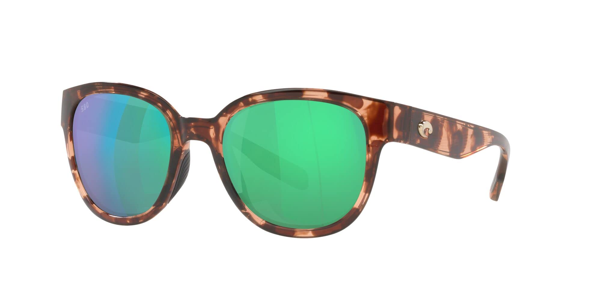 Costa Del Mar Womens Salina Rectangular Sunglasses, Coral Tortoise/Polarized Green Mirrored 580G, 53 mm