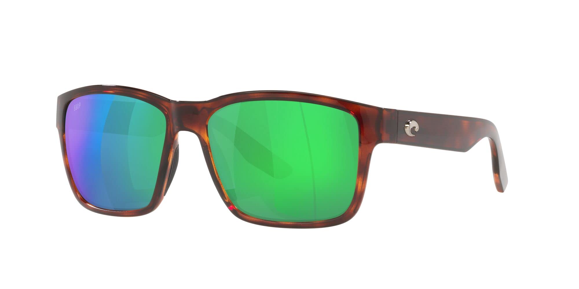 Costa Del Mar Mens Paunch Square Sunglasses, Tortoise/Polarized Green Mirrored 580P, 57 mm