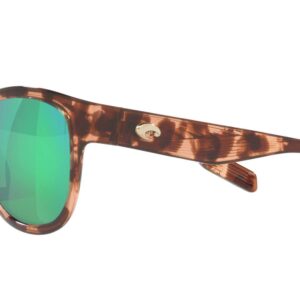 Costa Del Mar Womens Salina Rectangular Sunglasses, Coral Tortoise/Polarized Green Mirrored 580G, 53 mm