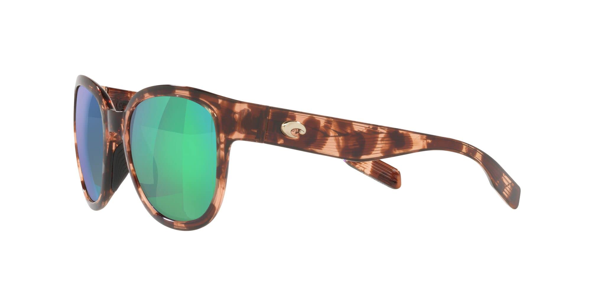 Costa Del Mar Womens Salina Rectangular Sunglasses, Coral Tortoise/Polarized Green Mirrored 580G, 53 mm