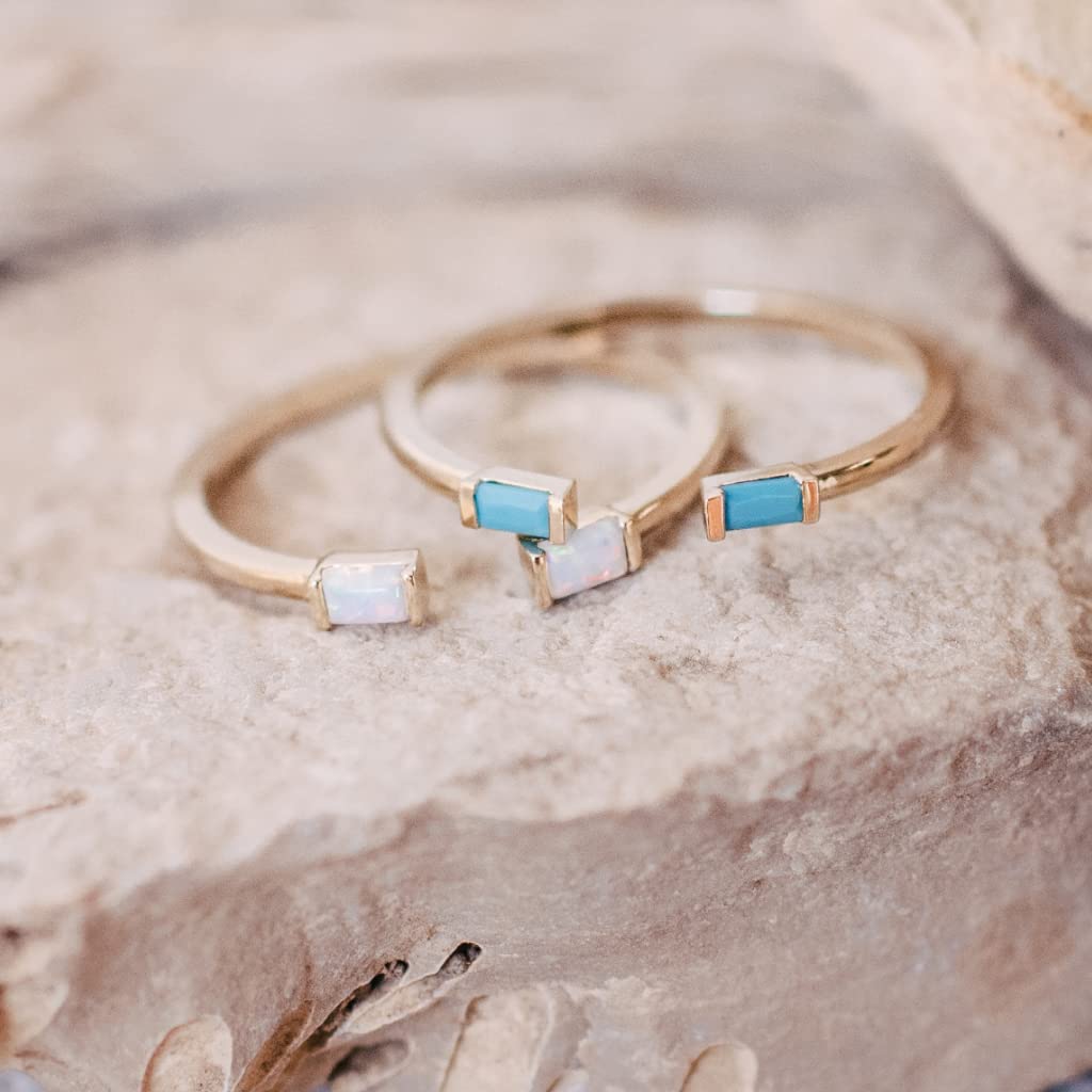 Honeycat Tiny Birthstone Baguette Ring in Gold, Rose Gold, or Silver | Minimalist, Delicate Jewelry December - Turquoise Gold