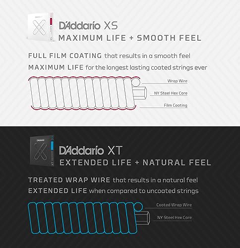 D'Addario Guitar Strings - XS Nickel Coated Electric Guitar Strings - XSE1052 - Maximum Life with Smooth Feel & Exceptional Tone - For 6 String Guitars - 10-52 Light Top/Heavy Bottom