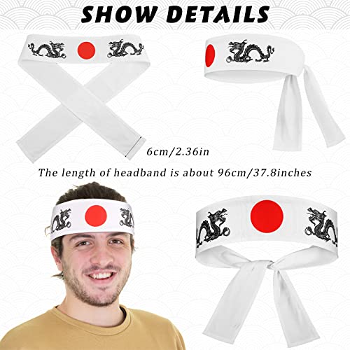 SATINIOR Bushido Hachimaki Headband 2 Pieces Samurai Japanese Headband Sushi Chef Bandana Tie on Costume Headwear for Karate Sports Cooking Kitchen Supply (Dragon, Character)