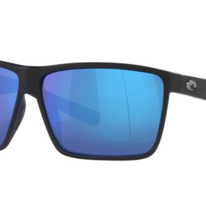 Costa Del Mar Mens Rincon Fishing and Watersports Rectangular Sunglasses, Black/Polarized Blue Mirrored 580G, 63 mm