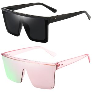 dollger square oversized sunglasses for women men trendy fashion flat top big black frame shades black and pink